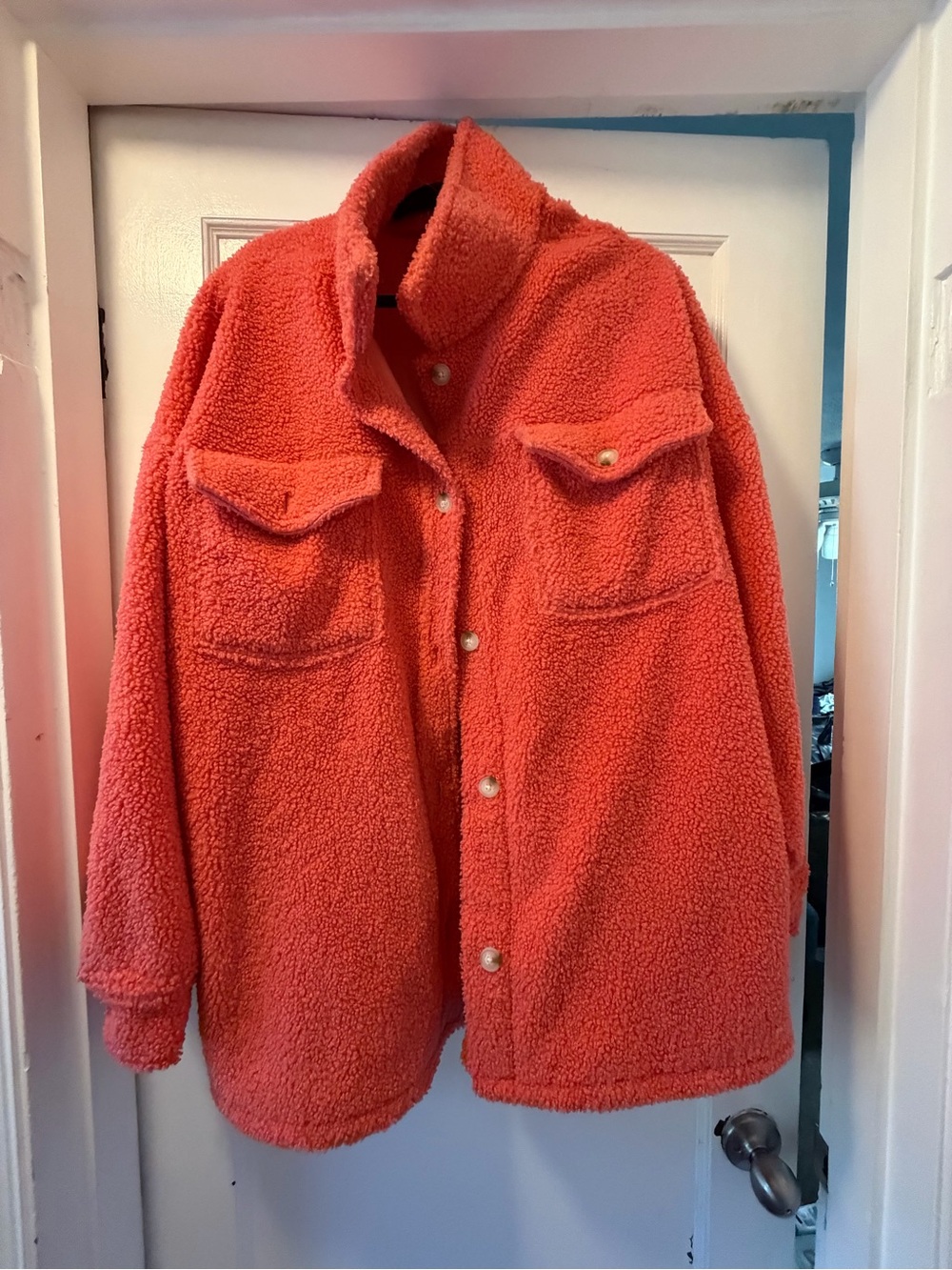 Sherpa Button-Up Jacket - Coral